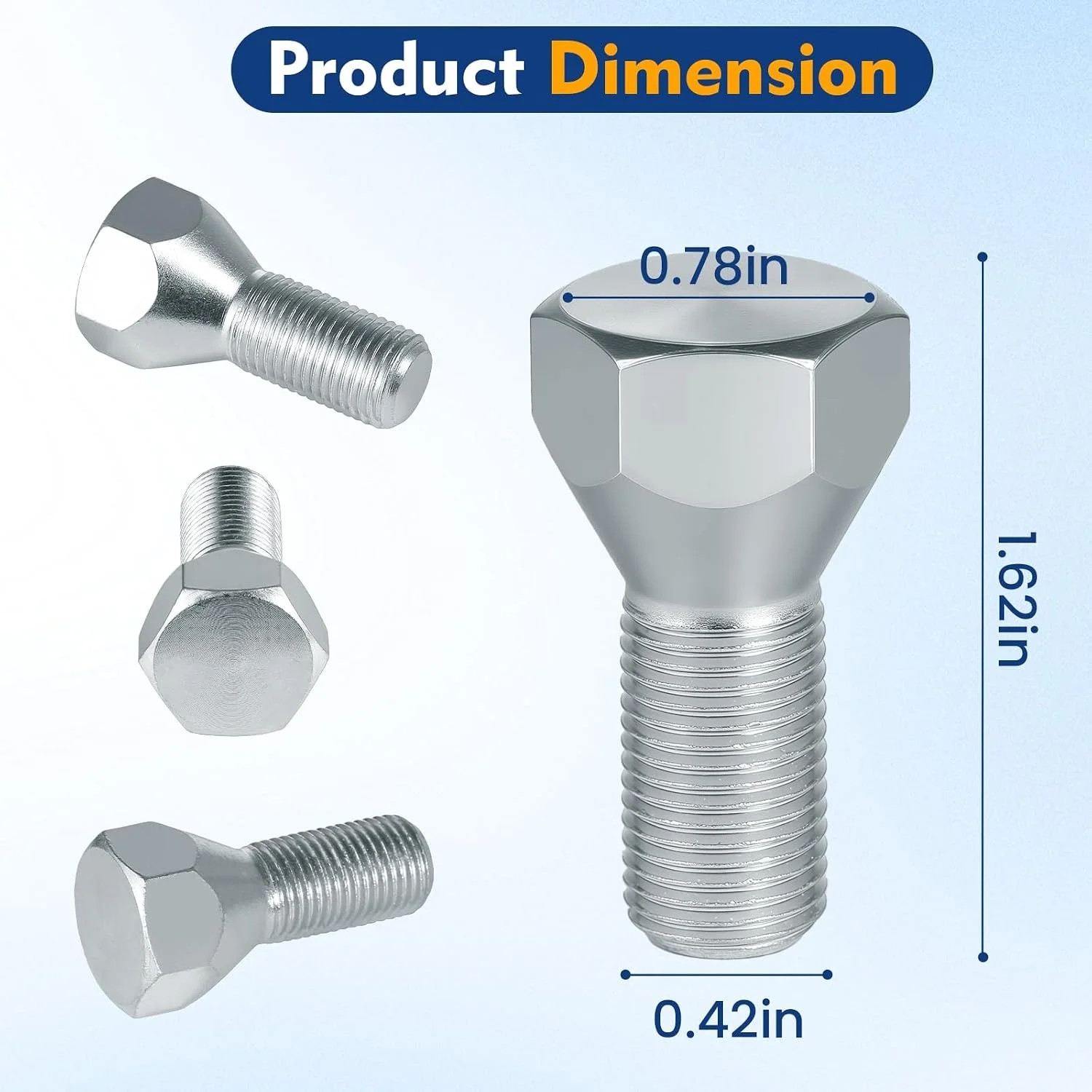 11062A Trailer Lug Bolts, 1/2″-20 x 1-5/8″ Zinc-Plated Steel Trailer Wheel Bolts