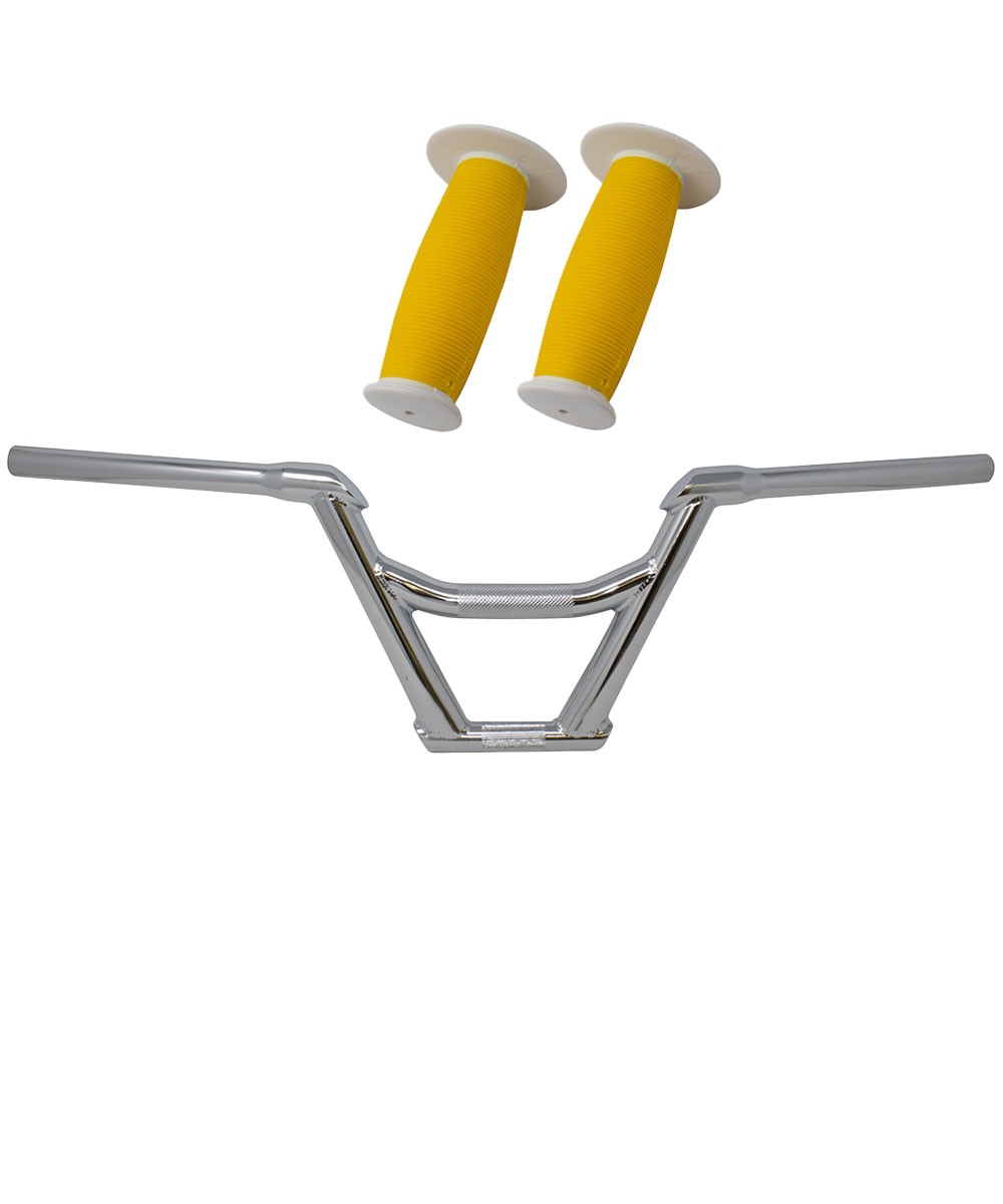 PRO+ 169 Chrome Handlebar & Yellow/White Mushroom Grips