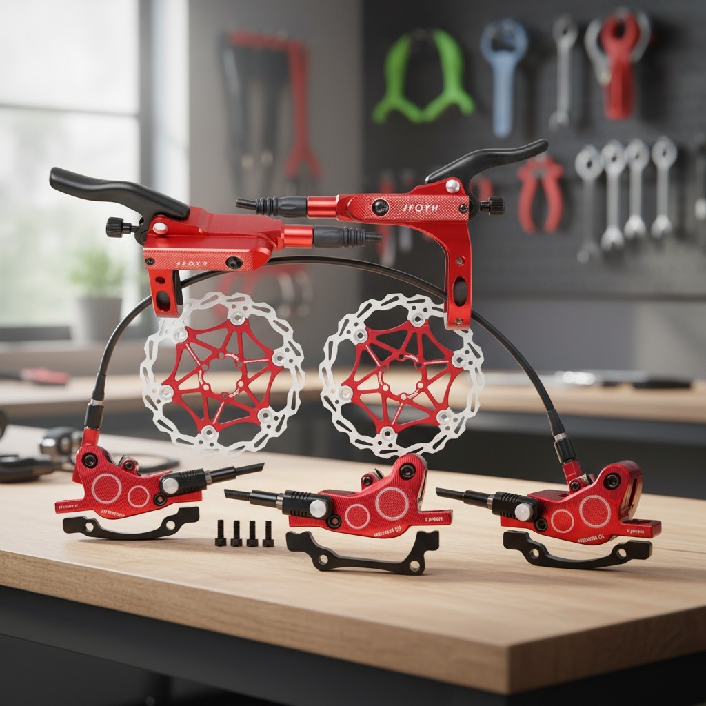 4-Piston Hydraulic Brake Set with 160mm Floating Disc Rotors for Mountain Bikes