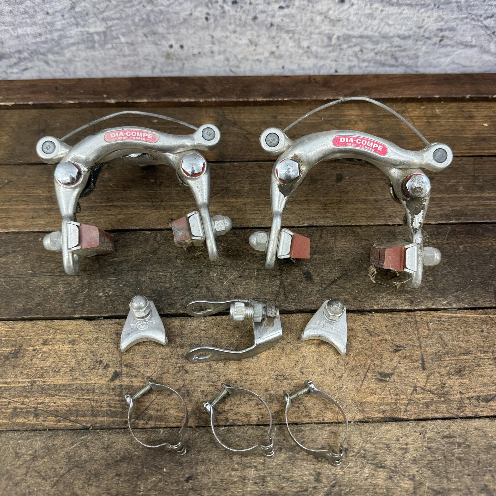 Vintage Dia Compe Center Pull Brake Caliper Set Clamp On Yoke Cable Clips