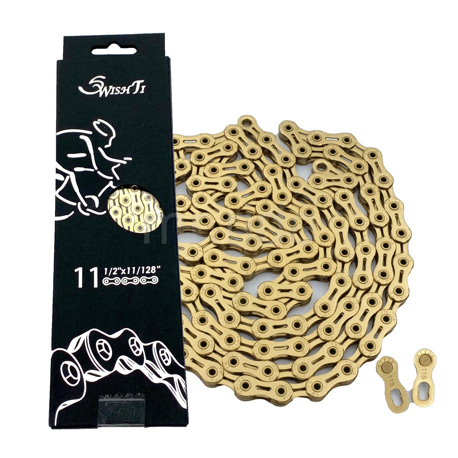 SwishTi SP1101 11-Speed 1/2″x11/128″ 116Link Bike Chain, Ceramic Coating Ti Gold