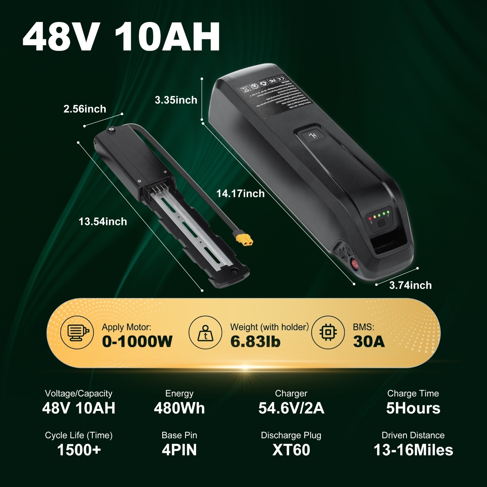 48V/36V 10Ah/15Ah ebike battery Li-ion for electric bicycle 0-1500W Motors, 4PIN