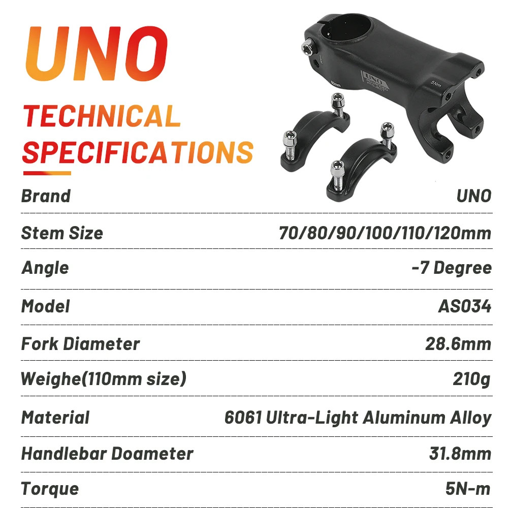 UNO Bike Stem Ultralight Road Bike Stem Fork-7 Degree 28.6Mm 31.8Mm 70/80/90/100