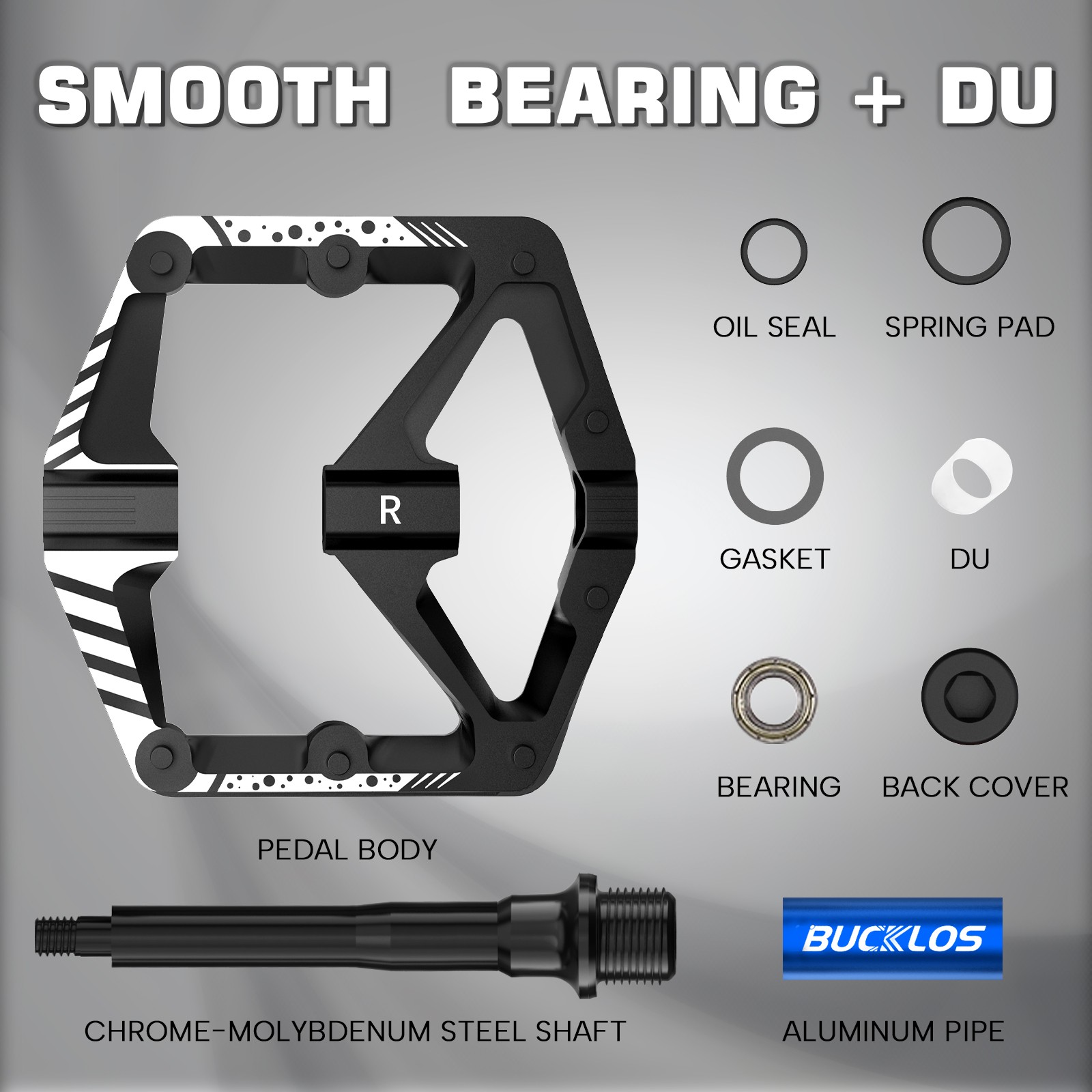 BUCKLOS MTB Pedals with Reflector Flat/Platform Pedals Bearing 9/16» Aluminium