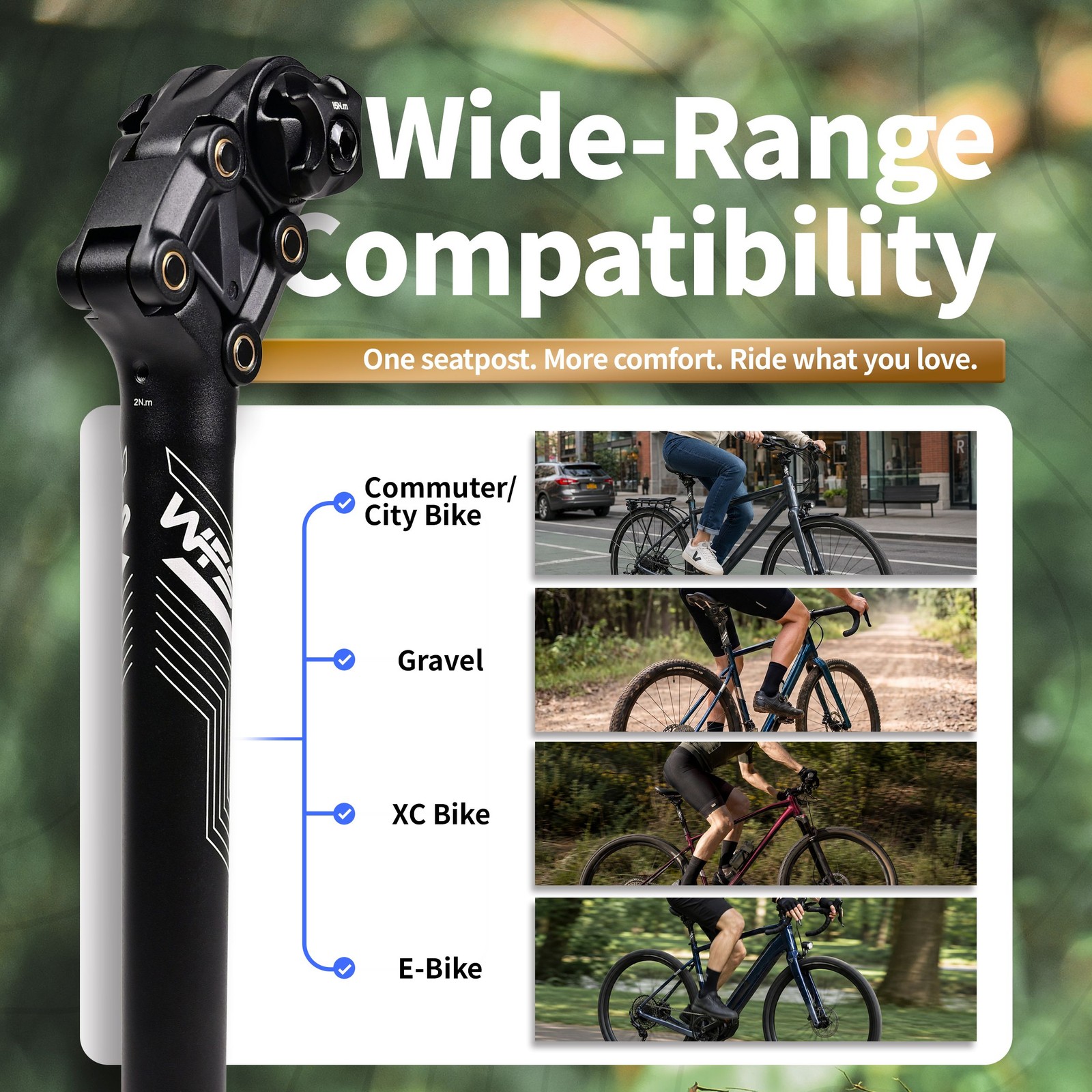 WFS Glide Shock Absorbing Suspension Seatpost 27.2X360mm ,Black