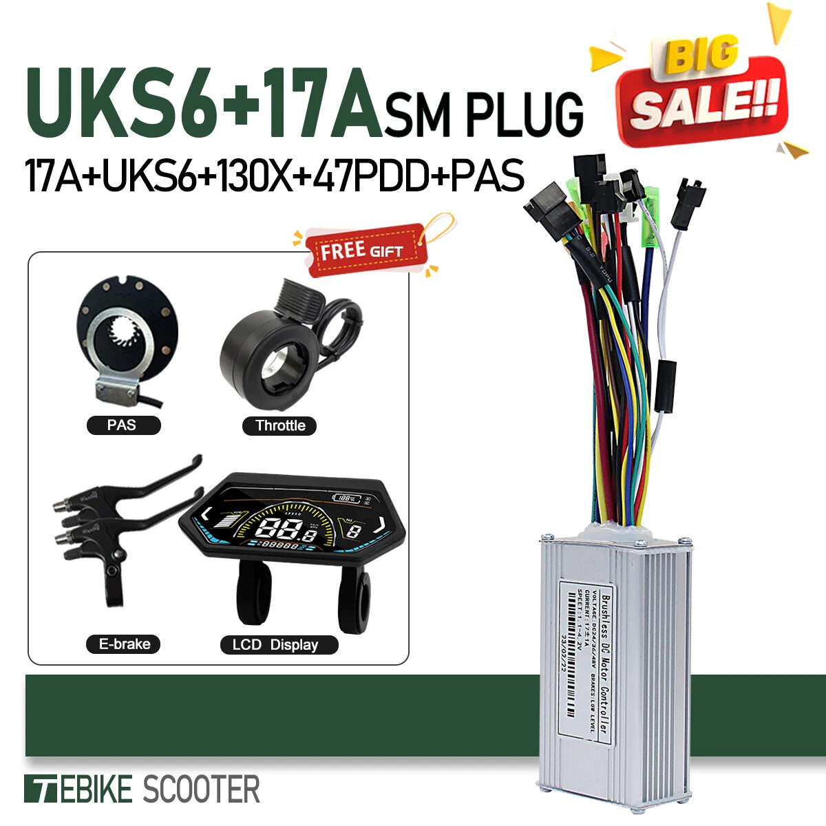 Ebike Sinewave 3 Mode 17A26A30A40A Controller+Color LCD Display 250W-2000W Motor