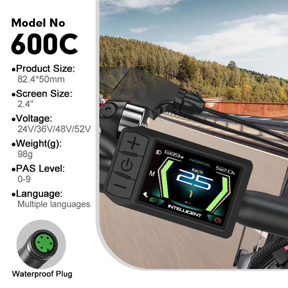 Ebike Display LCD 600C Bluetooth Navigation Multilingual E-bike Computer 9 PAS