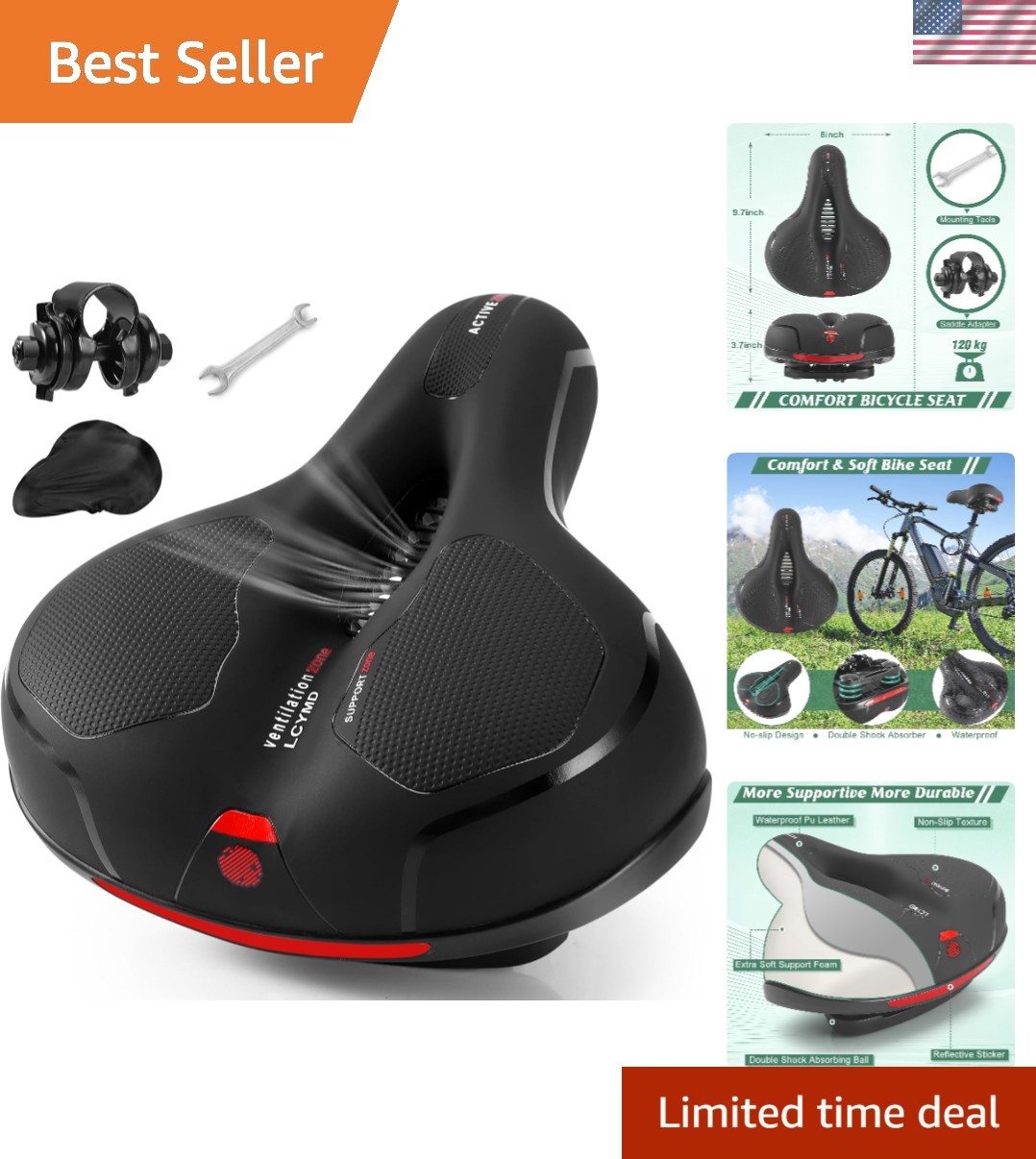 Ergonomic Bicycle Seat with Dual Shock Absorbers – Waterproof & Breathable