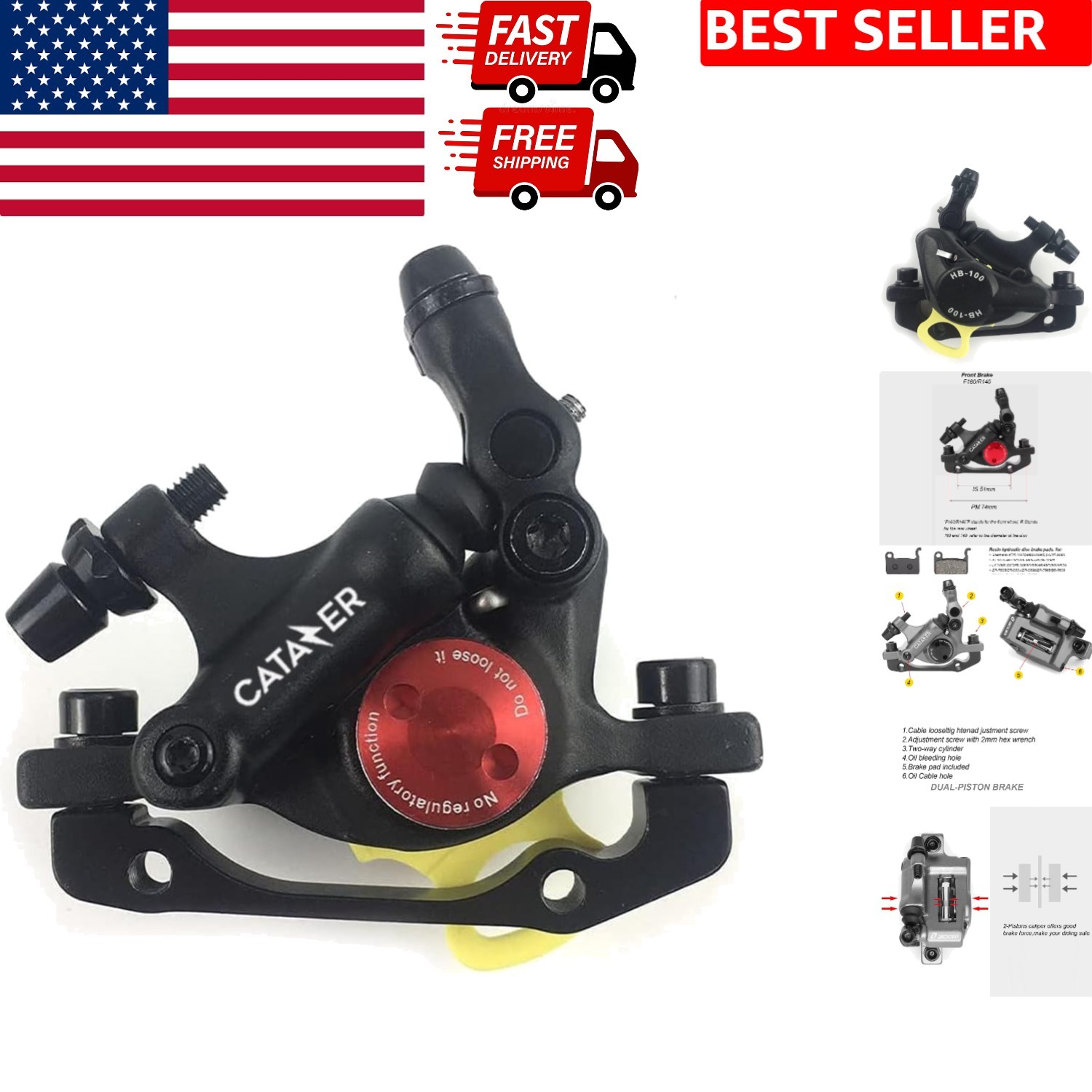 HB-100 Cable Actuated Hydraulic Disc Brake Caliper – Universal Fit for MTB, R…