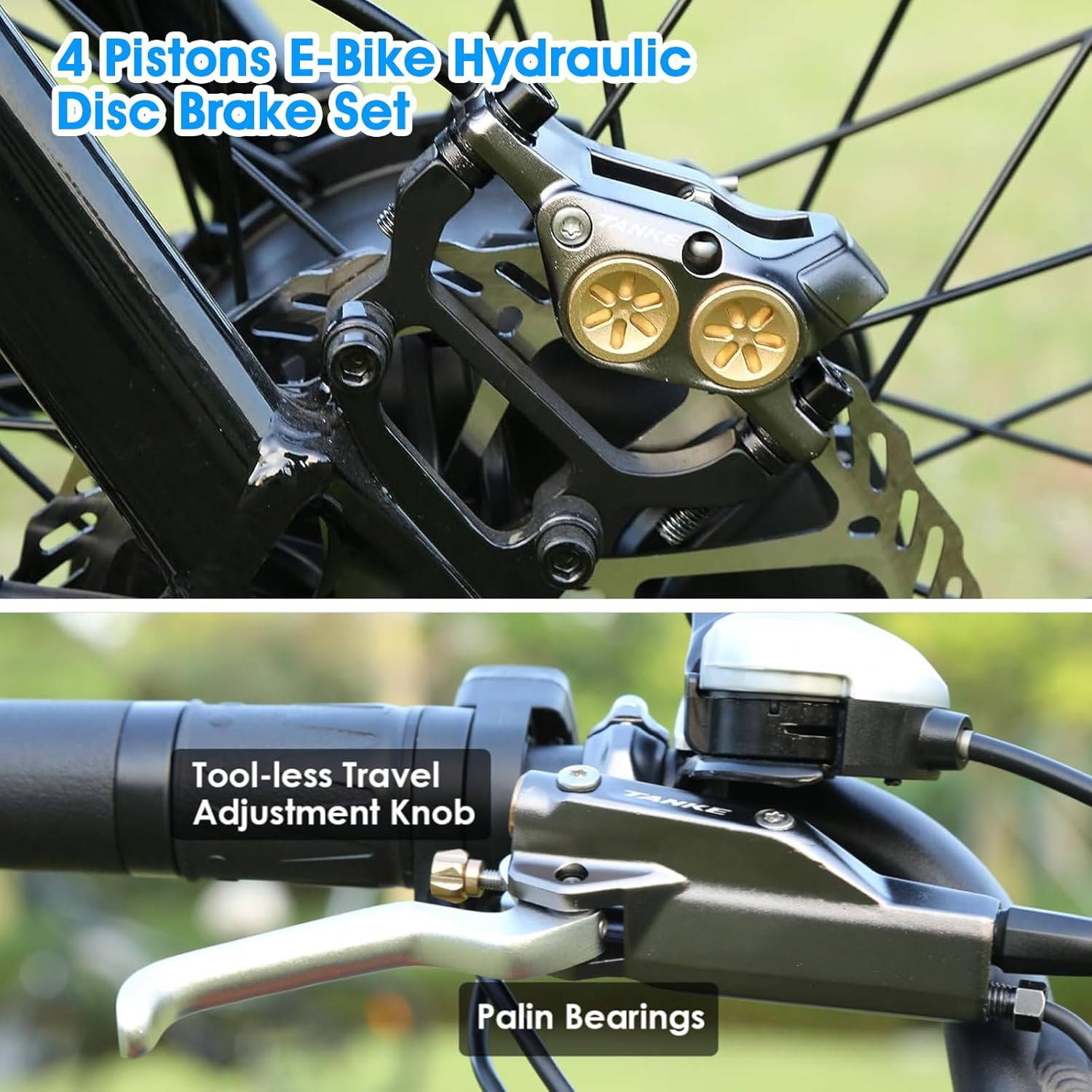 4-Piston E-Bike Hydraulic Disc Brake Set, 610NM Force, 180mm Rotors