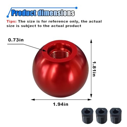 BDZMC Car Round Ball Gear Shift Knob, Aluminum Alloy Gear Shift Stick Head Red