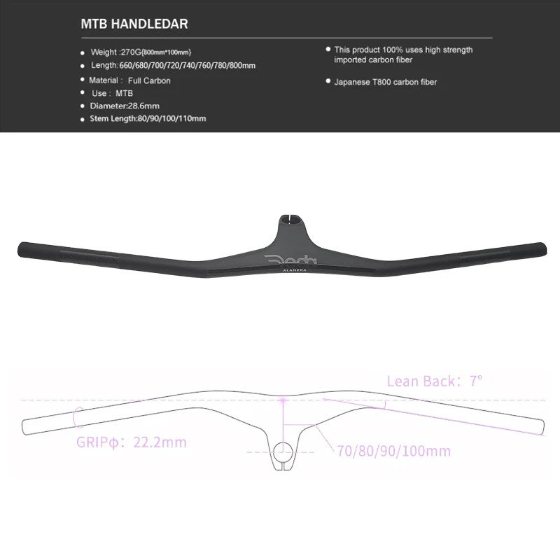 Integrated MTB Handlebar -17° Cockpit Carbon Fibre XC Handlebar 28.6mm 720-800mm