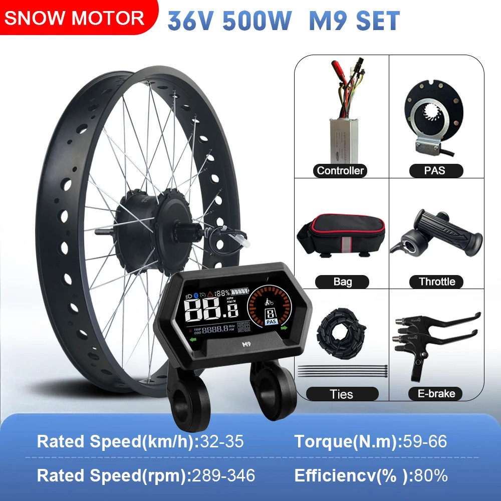 36V 48V 500W Rear Cassette Hub Motor Wheel for Snow E-bike Conversion Kit