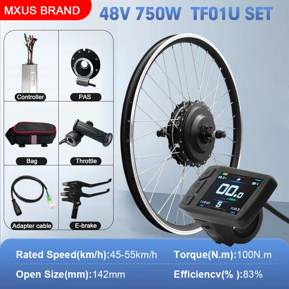E-bike Conversion Kit 48V 750W Brushless Rear Hub Motor Wheel 20-29Inch 700C