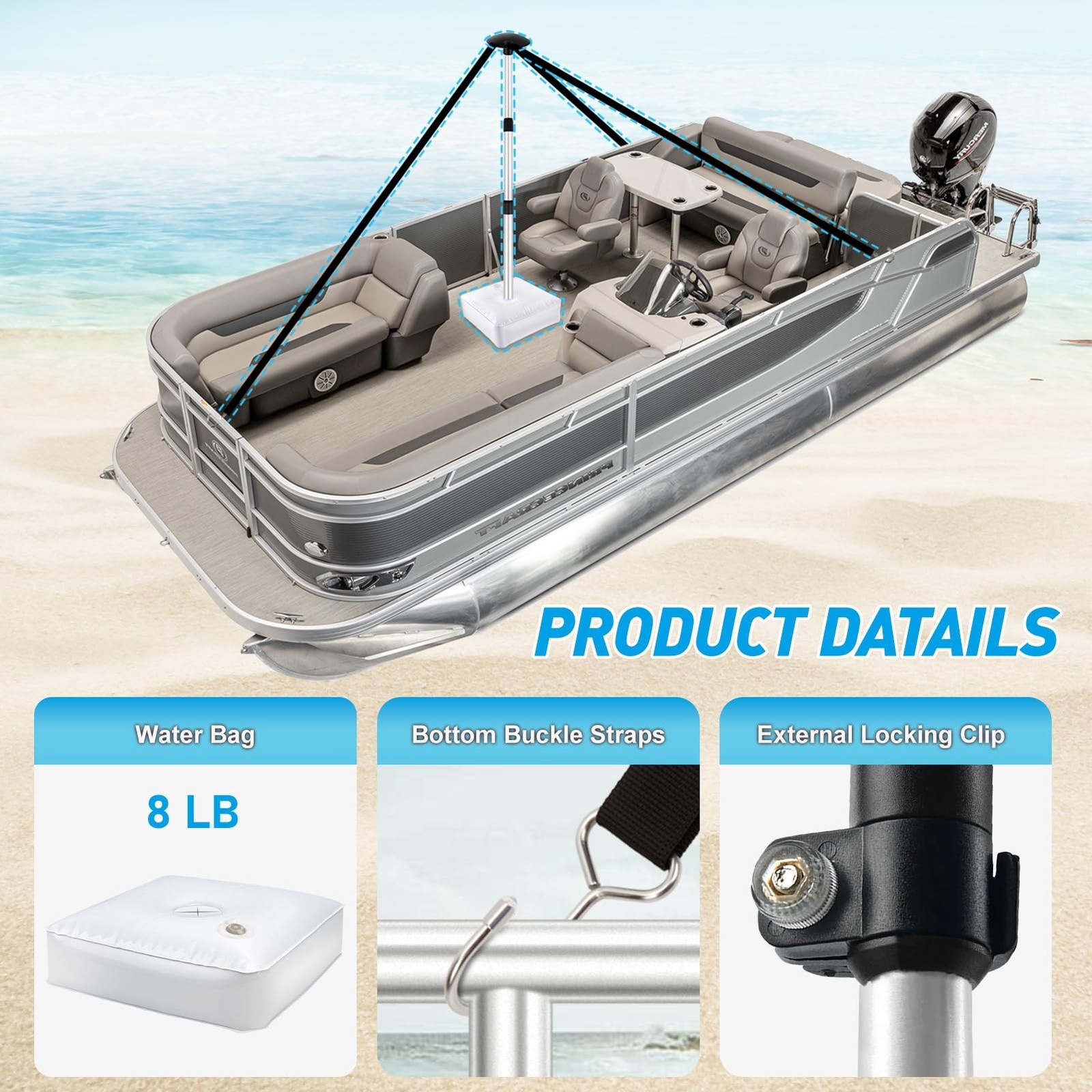 Heavy Duty Pontoon Boat Cover 1200D Covers for Pontoon 17-20ft Waterproof Cub…