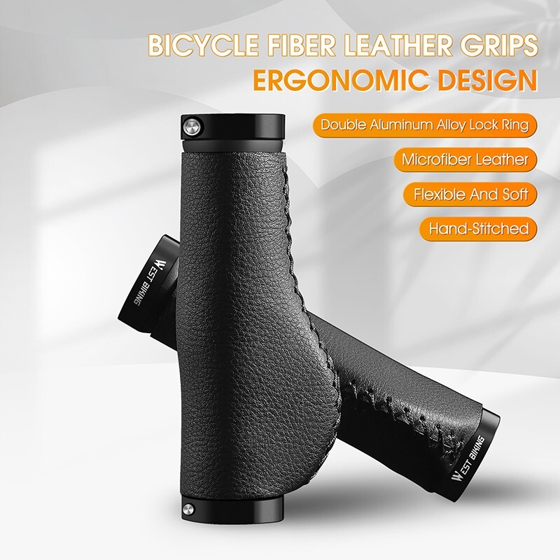 WEST BIKING MTB Fahrradgriffe Lock-on Leder Fahrrad Griff 22.2mm Schwarz