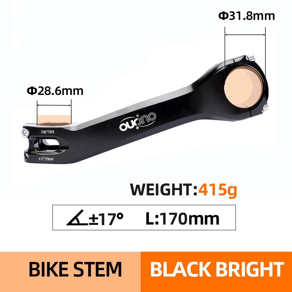 OUO 7075 Aluminum CNC Bike Stem 31.8mm 130-180mm Long MTB Handlebar Stem 6/17°