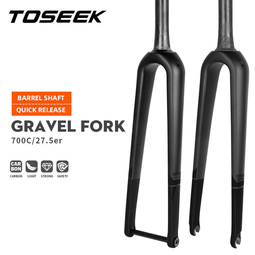 TOSEEK 700C Carbon Fiber Gravel Road Bike Fork Disc Brake QR/Thru Axle 100*12mm