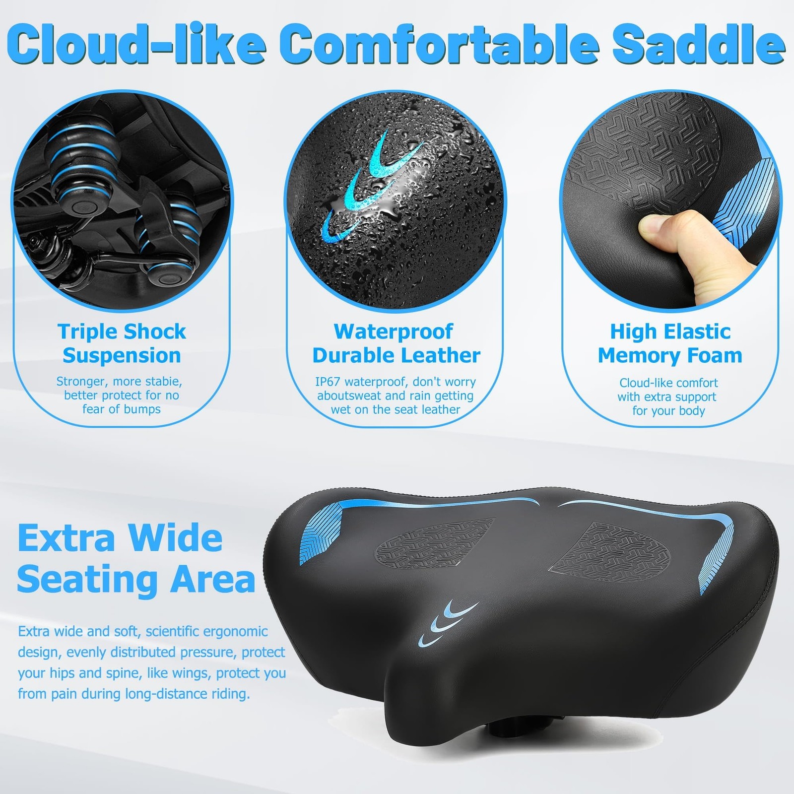 CDYWD Oversized Bike Seat for Men & Women Comfort, Extra Wide Bicycle Seat Cu…
