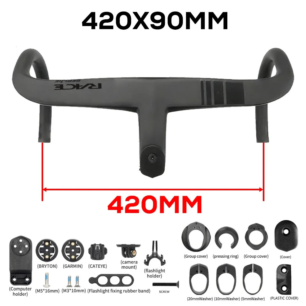 Road Bicycle Full Carbon Fiber Integrated Handlebar High Rigidity 380-440mm