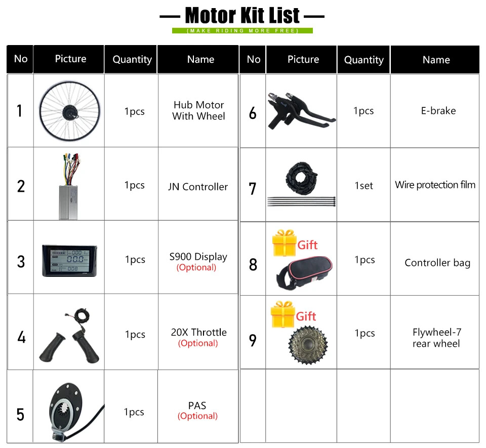 36V 48V 250W 350W 500W 1000W 1500W MTB Front Rear Hub Motor Ebike Conversion Kit