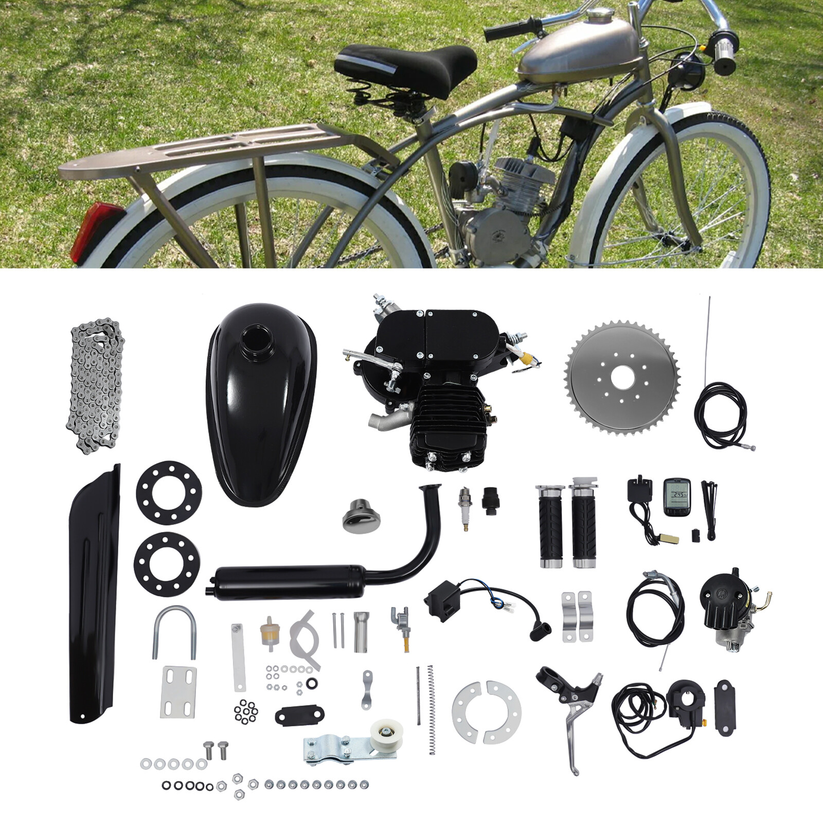 2 Stroke 80cc Petrol Engine Motor Kit Gas Motorized Bicycle Bike Double-cylinder