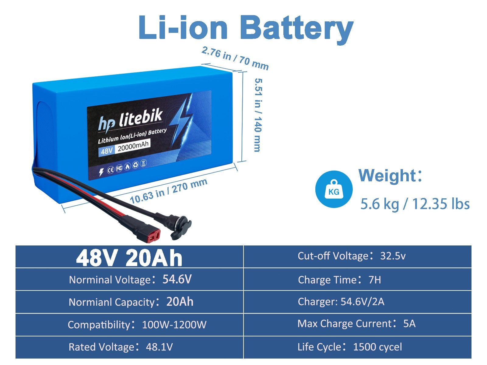36V/48V electric bicycle Lithium Battery 8Ah/10Ah/14Ah/20Ah for ≤1200W Motors