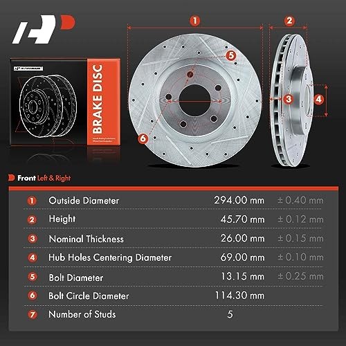 11.57 inch (294mm) Disc Brake Rotors Compatible with Front Drilled and Slotted