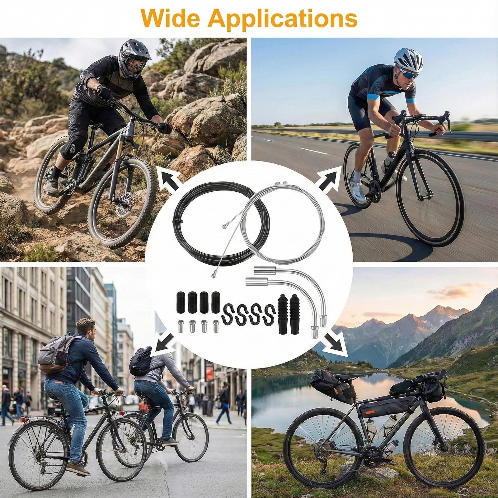 Bike Brake Cable Kit, Dual-Ended Bicy cle Cables with 2.5 0.06″W, black