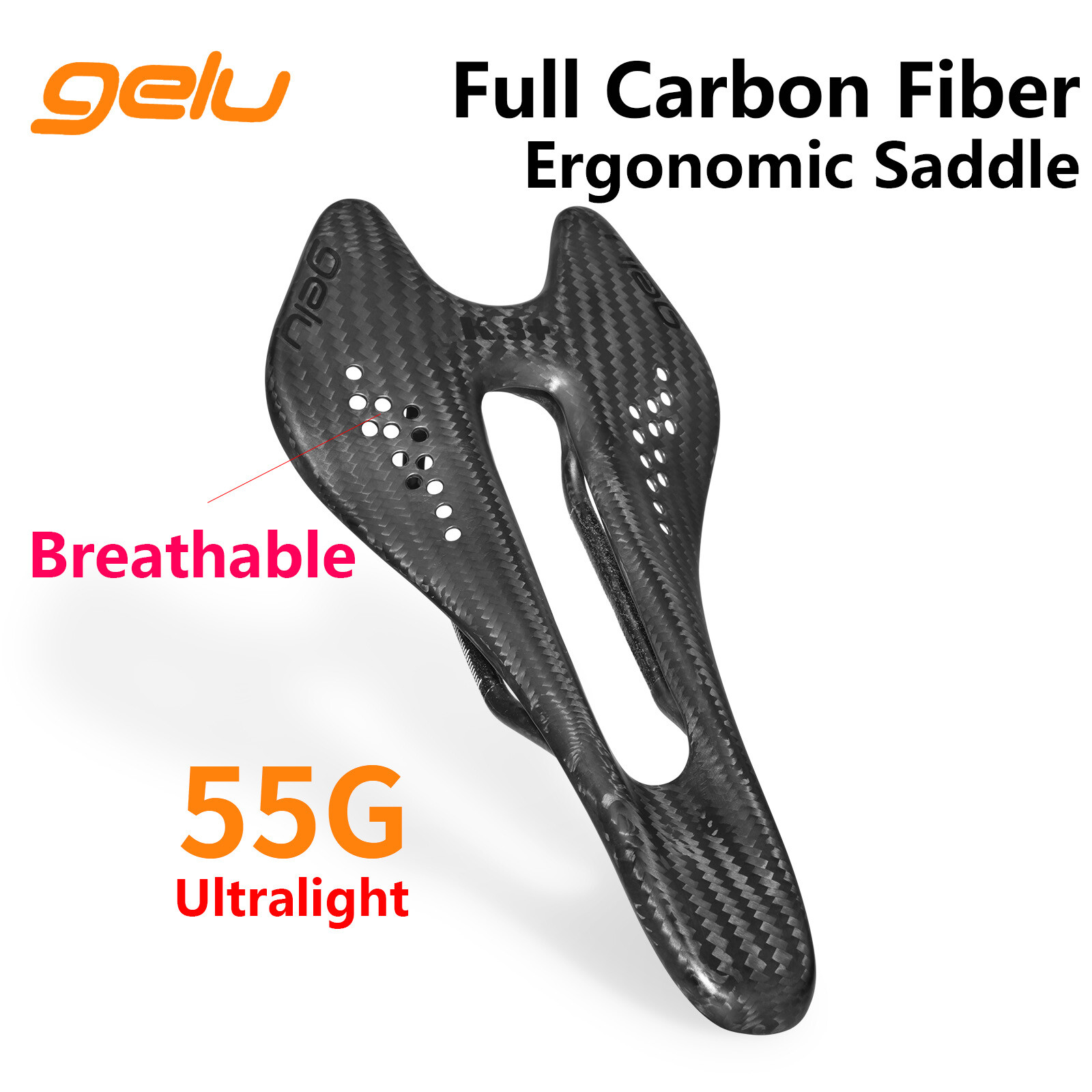 GELU Full Carbon Road Bike Saddle Bicycle Racing Seat Breathable ULTRALIGHT 55G