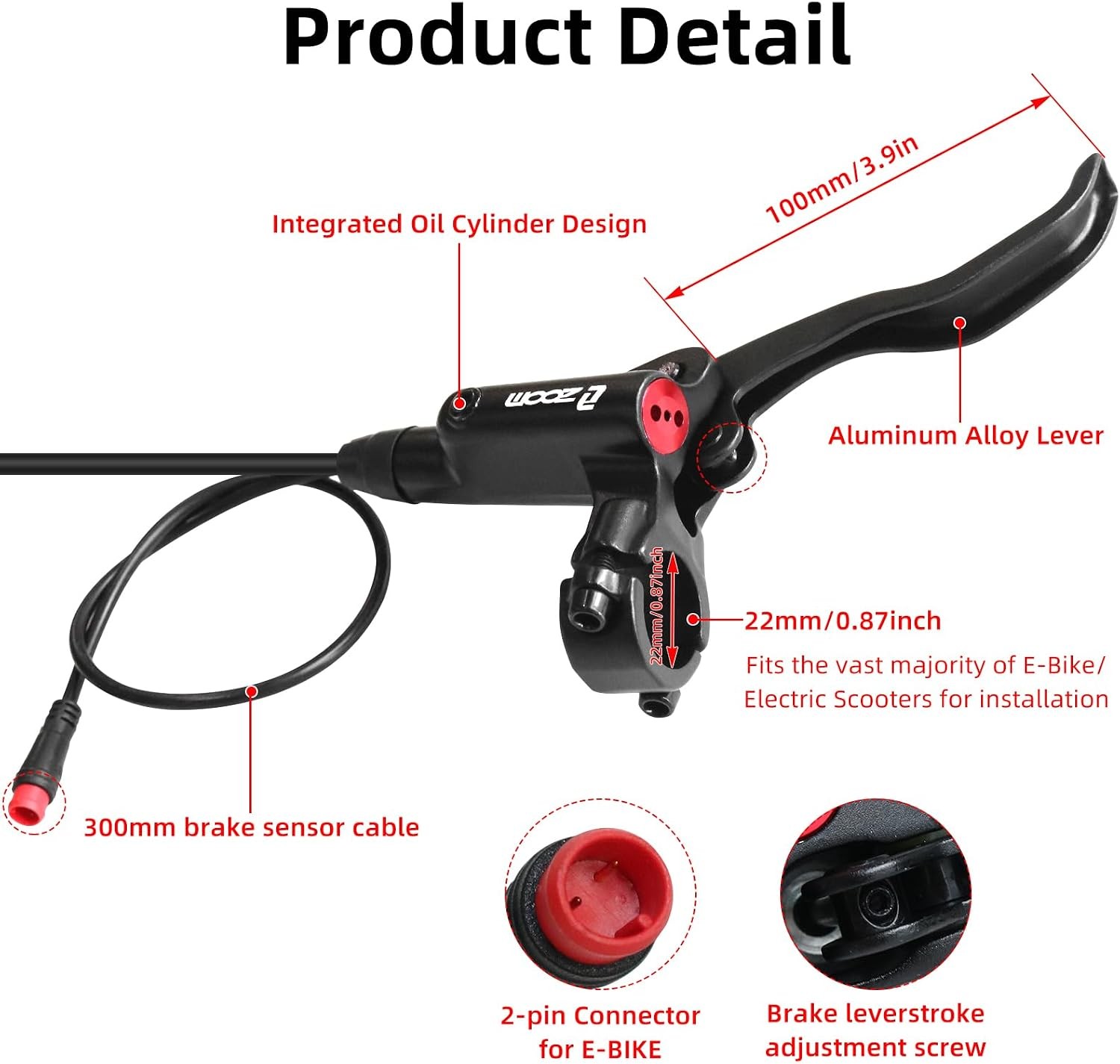 Z00M HB875E Ebike Hydraulic Disc Brake Set, Electric Power-Off Hydraulic Brake S
