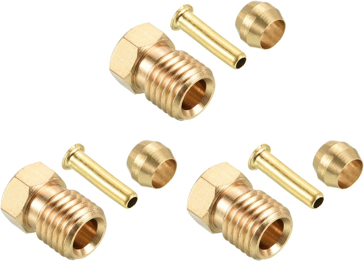 Sleeve Ferrule & Insert & Nut 2.5mm ID 4mm OD Tube Brass Compression Kit 3 Set