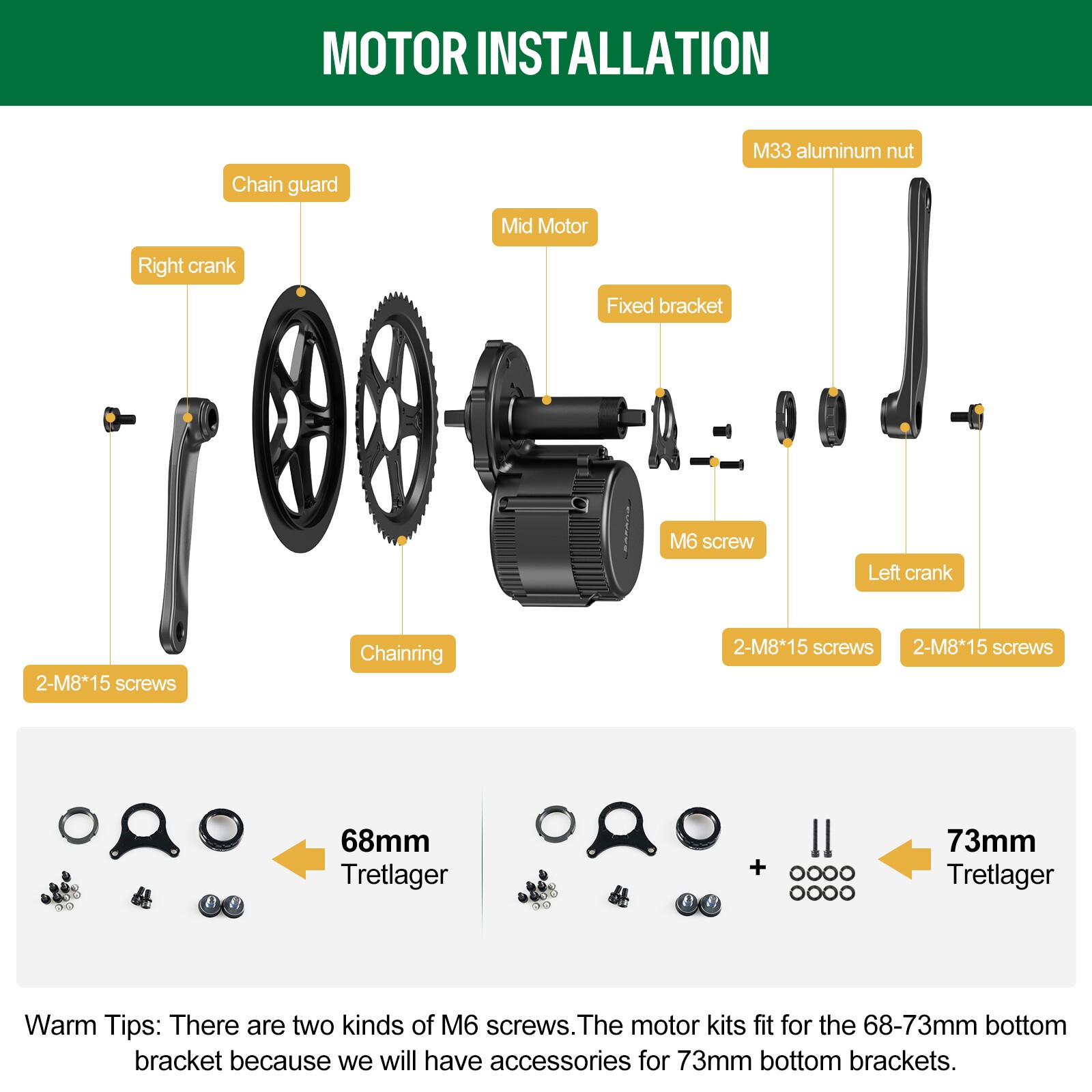 48V500W Bafang Mid Motor DIY Conversion Kits 8FUN For Electric Bike 68-73mm
