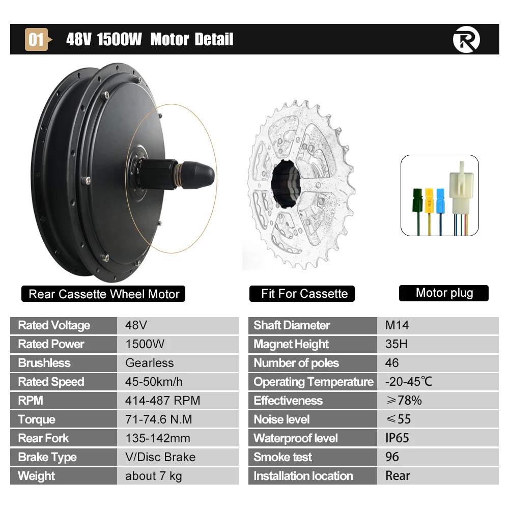 48V 1500W Electric Bicycle Hub Motor Wheel 20-29inch 700C 135-142mm Dropout