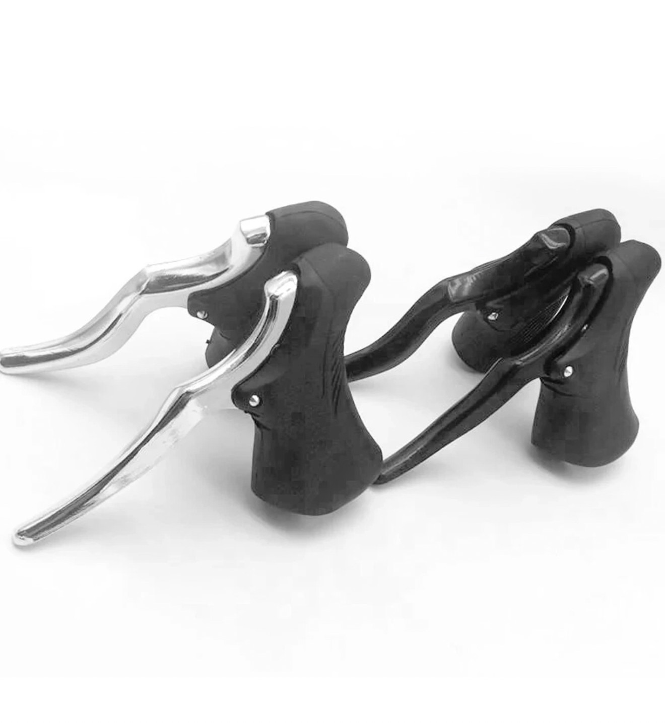 Bicycle Brake Levers Drop Bar Road Bike Hoods Set Black Silver Lightweight Pair