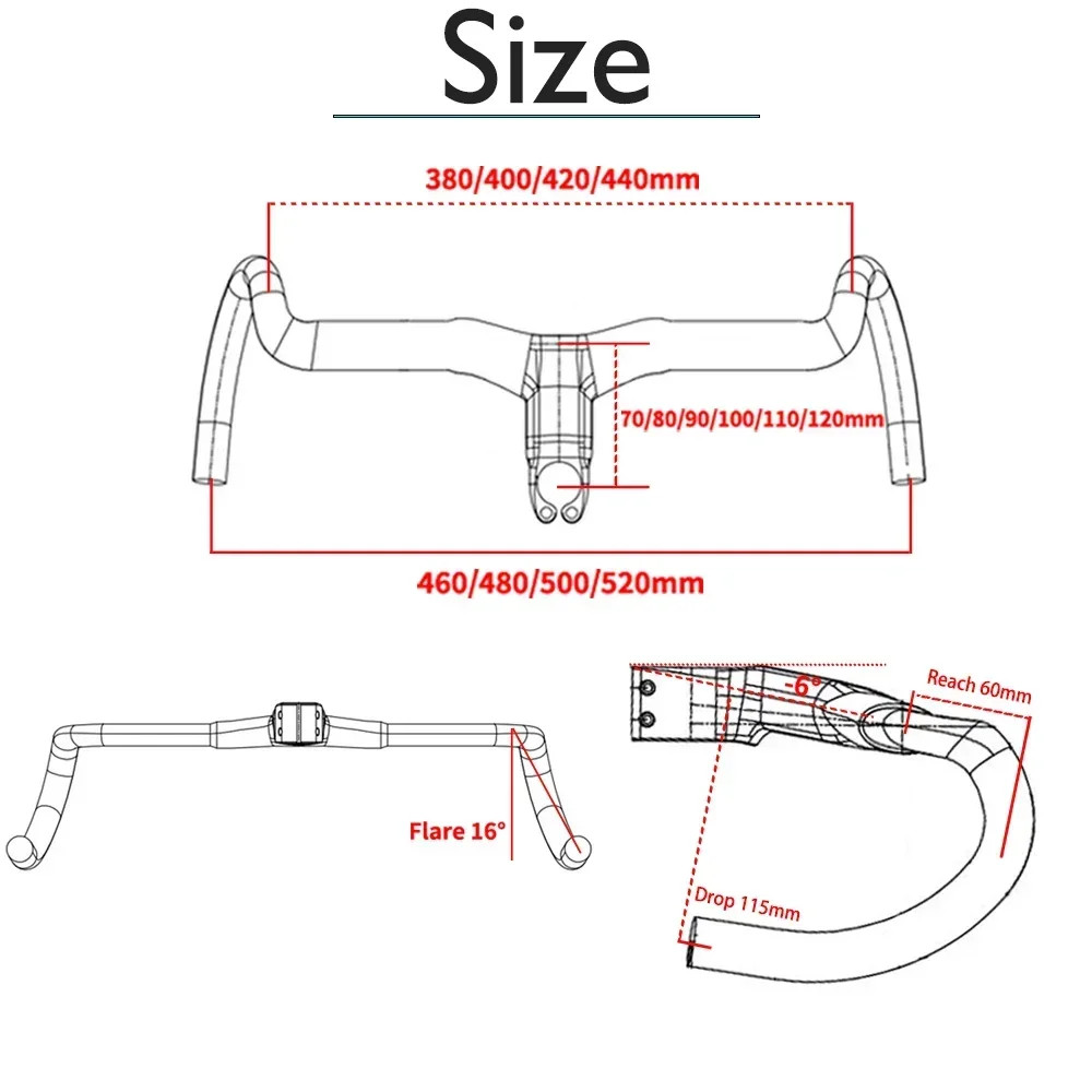 -6 Degree Carbon Fiber Gravel Road Bike Drop Bar Full Internal Cable Routing