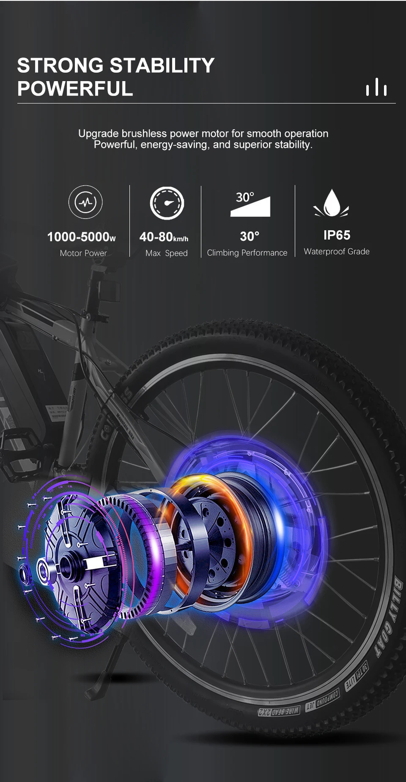 1000W-5000W 48V 72V Snow Electric Bike 20/24/26×4.0inch Fat Tire Rear Hub Motor