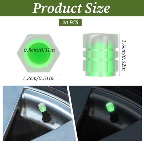 Glow in The Dark Tire Valve Caps, 20 Pcs Upgraded Version Fluorescent Car Tire