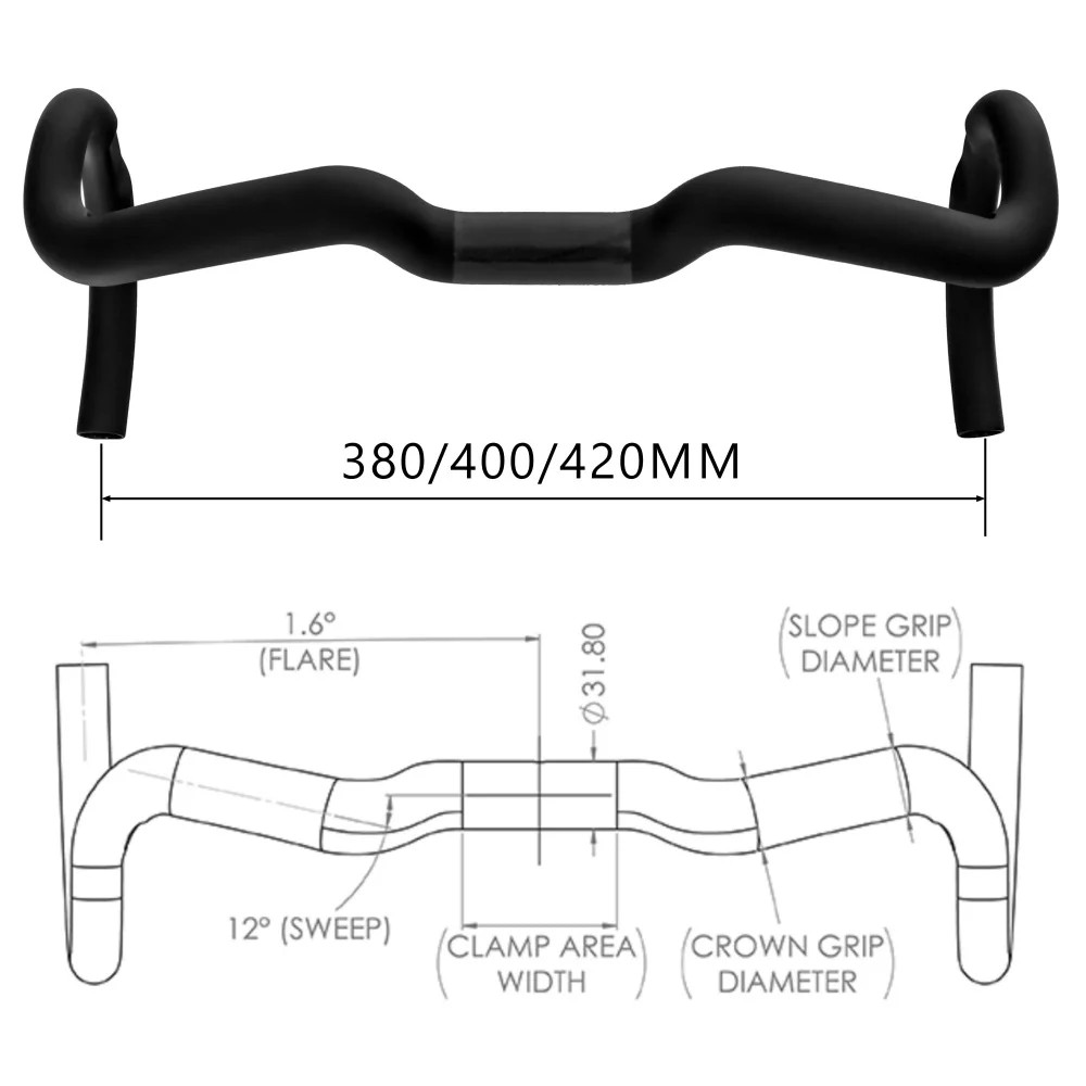 Carbon Fiber Gravel Bent Bar Racing Bicycle Handlebar 380/400/420/440mm Width