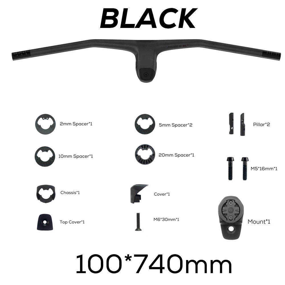 740mm -20 Degrees MTB Bicycle Full Carbon Fibre Integrated Cockpit Handlebar