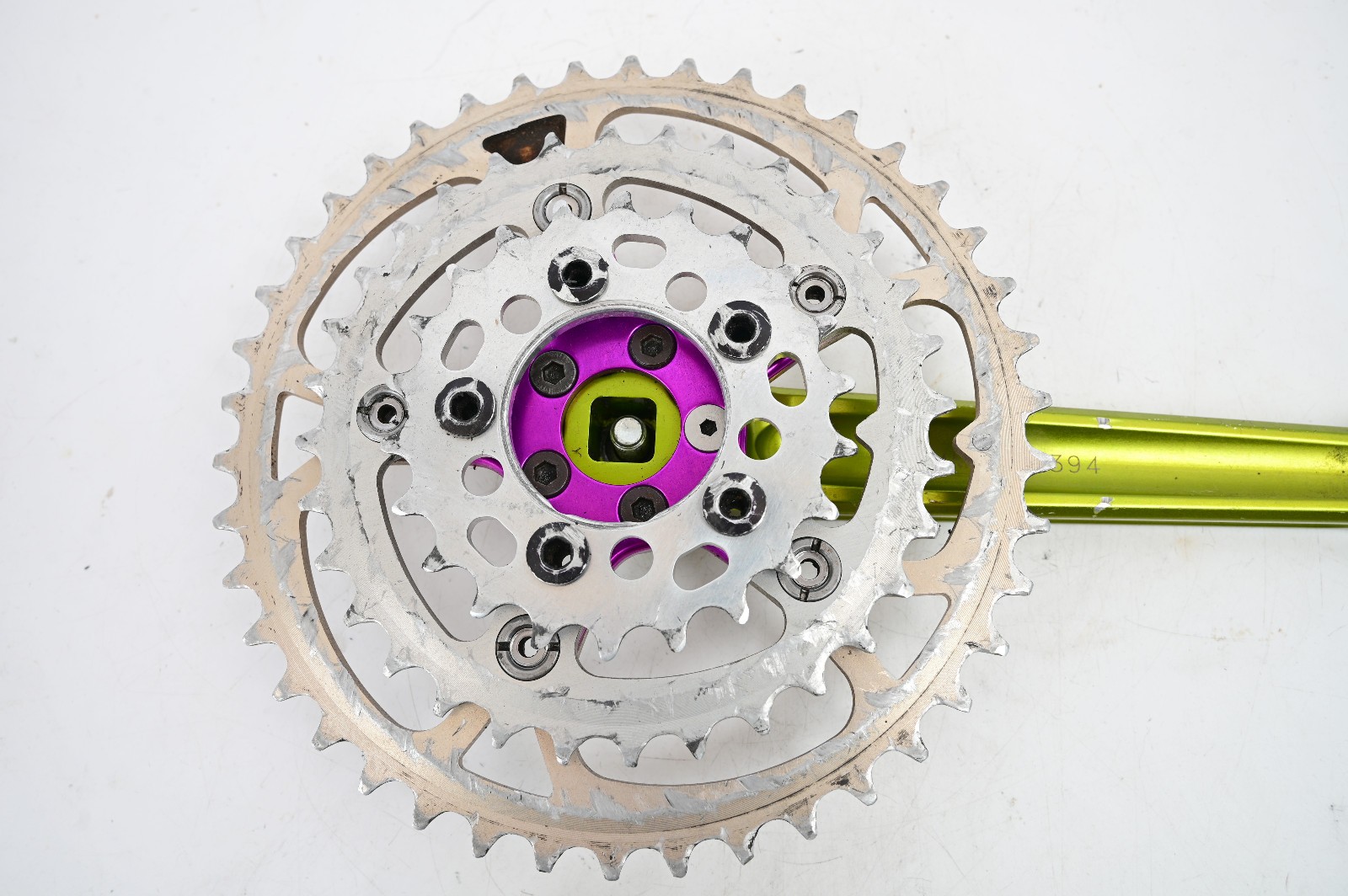 TNT HDS Crank Arms: Green + Purple Ano Spider – 170mm x 94/58 BCD 42/32/22t