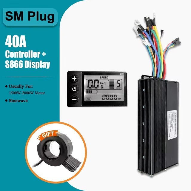 E-bike Three-Mode Sine Wave Controller 24V-48V 17A-40A w/ LCD Display 250W-2000W
