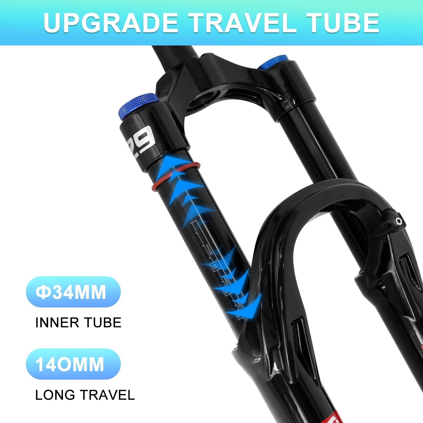 26/27.5/29 inch MTB Air Suspension Fork, Upgraded 34mm Stanchions & 140mm Tra…