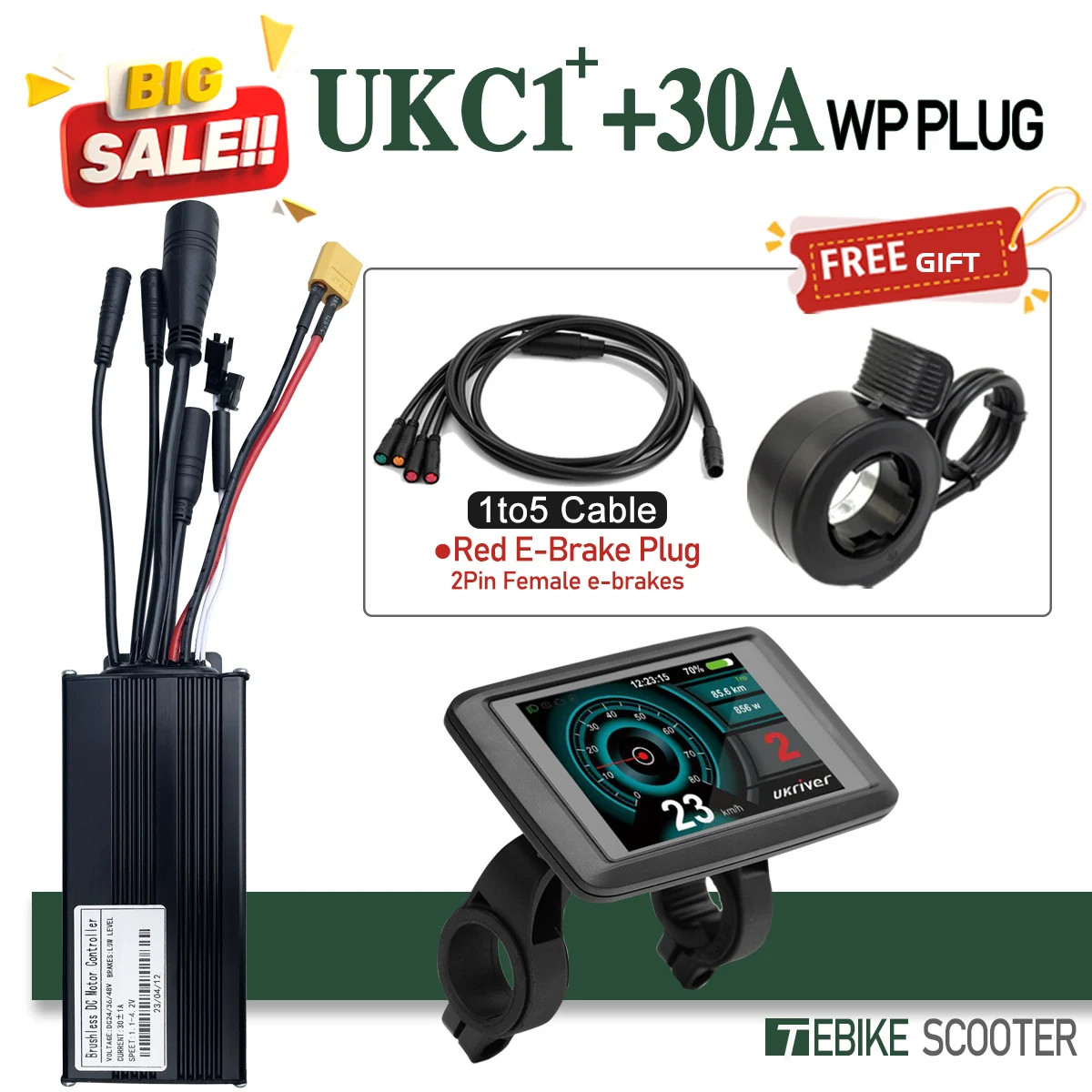E-bike Sine Wave 3 Mode Controller 17A 26A 30A 40A with Color UKC1 Display
