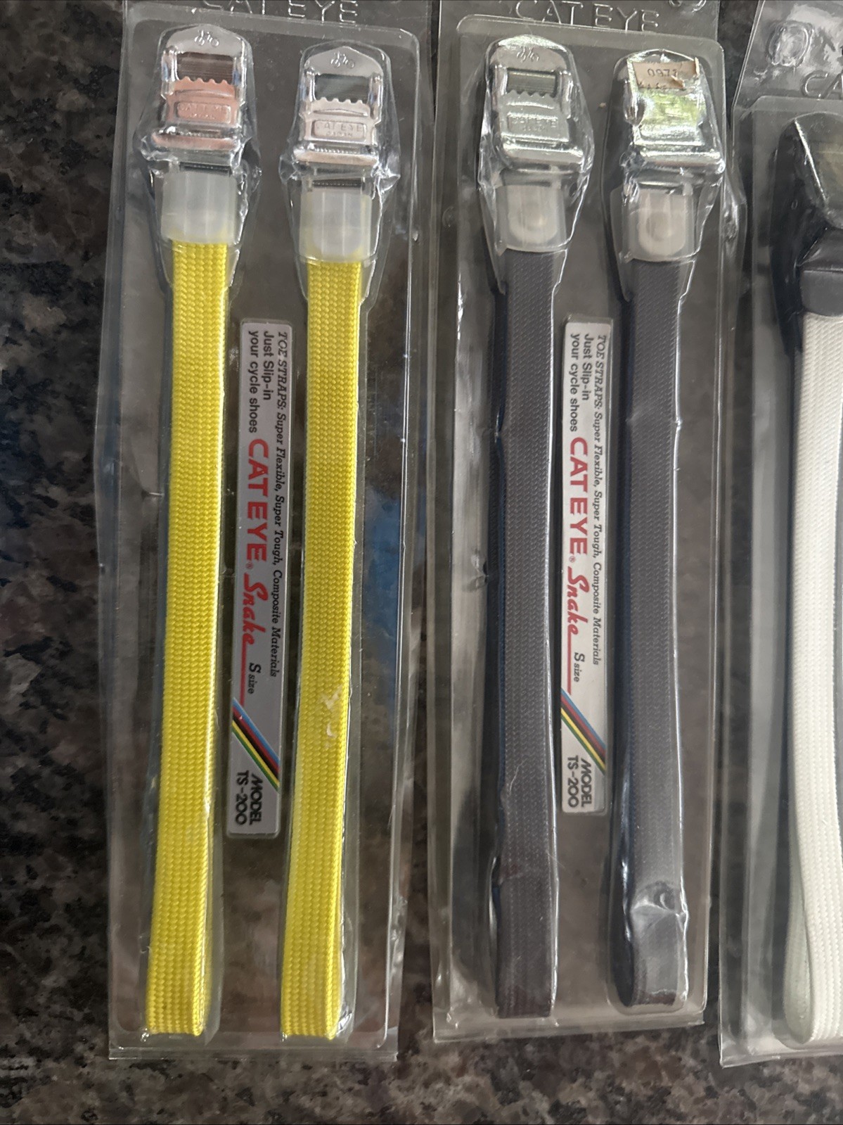 NOS Cat Eye Snake TS-200 Vintage Bike Toe Clip Straps – Blue,yellow,white,black