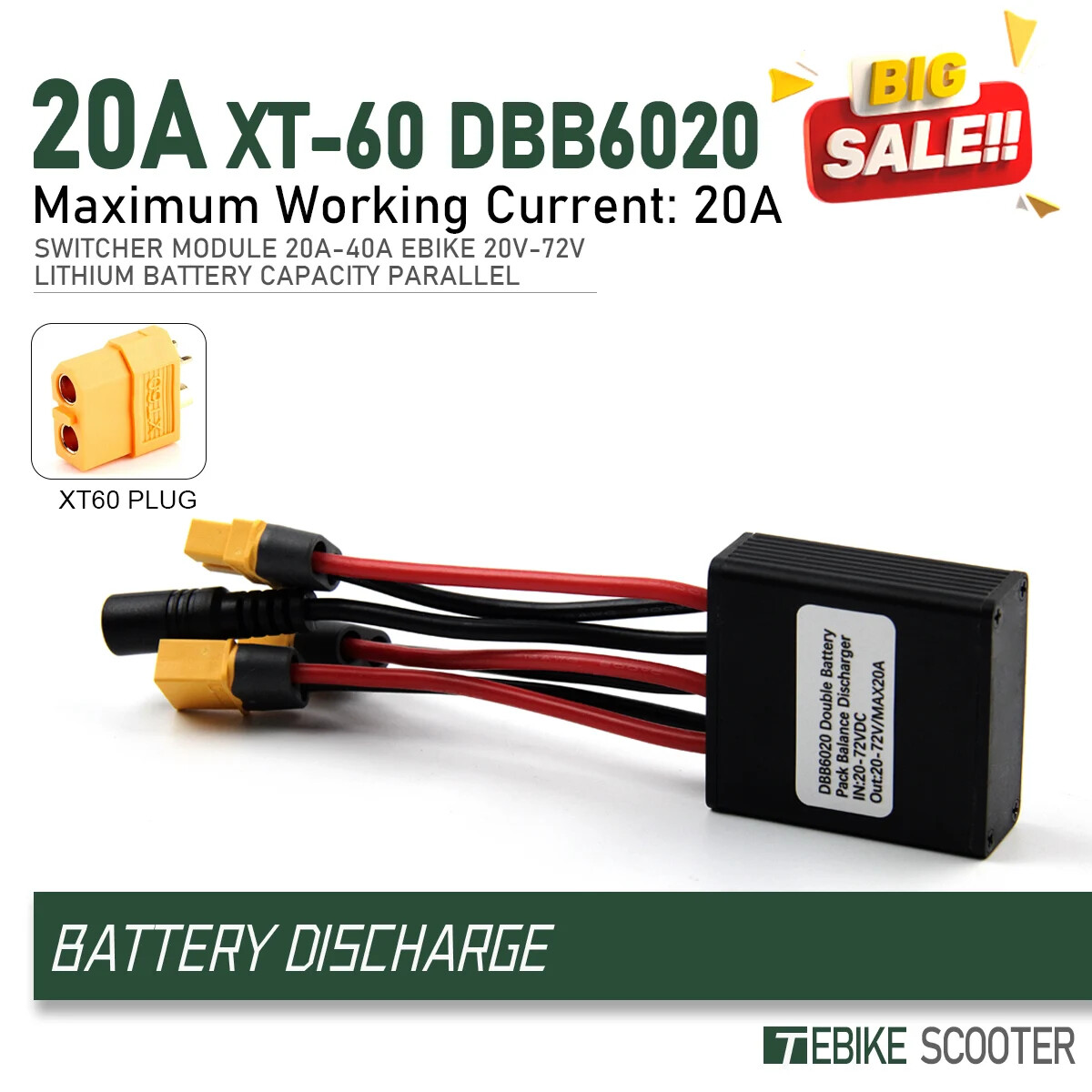 20A 30A 40A E-bike Dual Battery Discharge Converter Connection Adapter 20V-72V