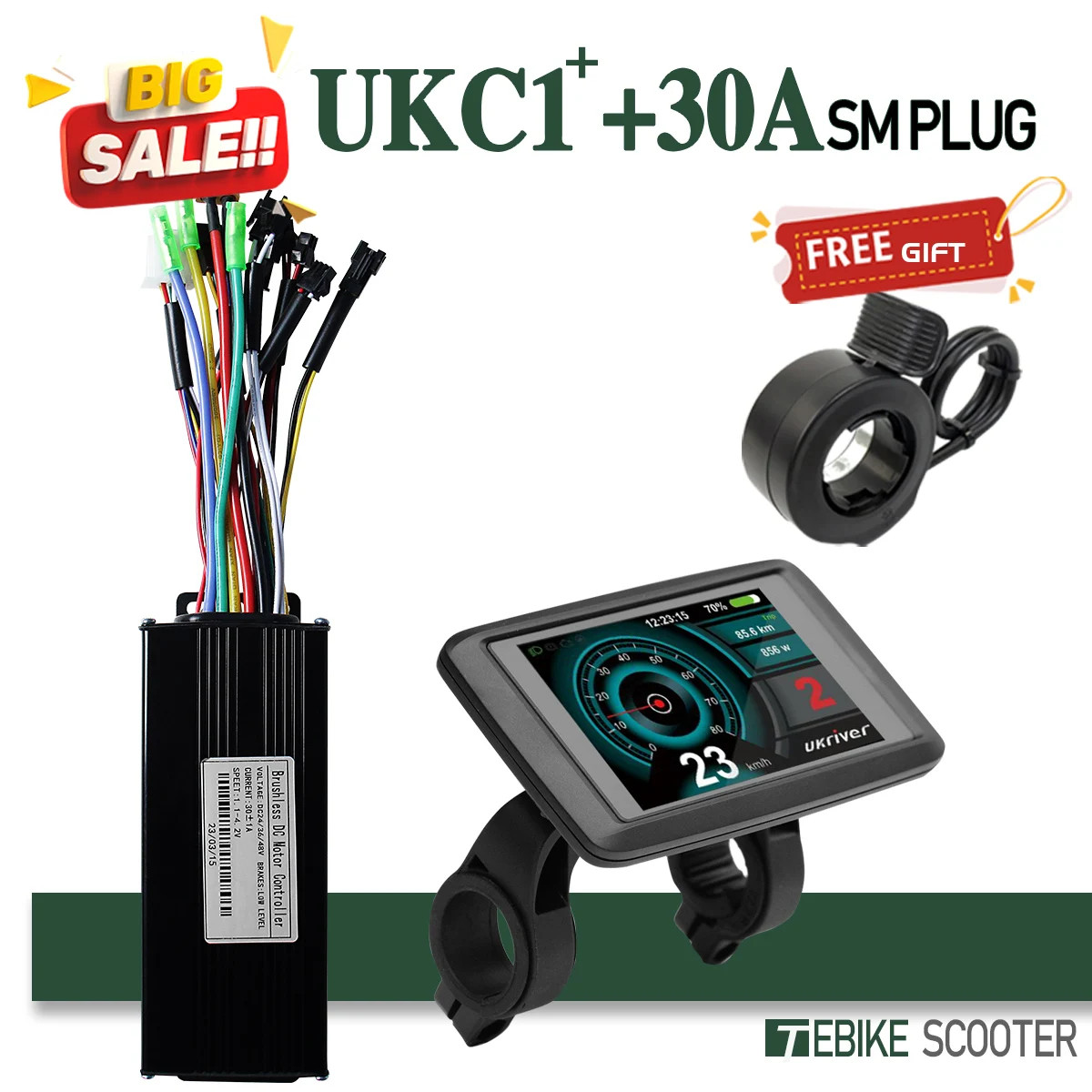 E-bike Sine Wave 3 Mode Controller 17A 26A 30A 40A with Color UKC1 Display