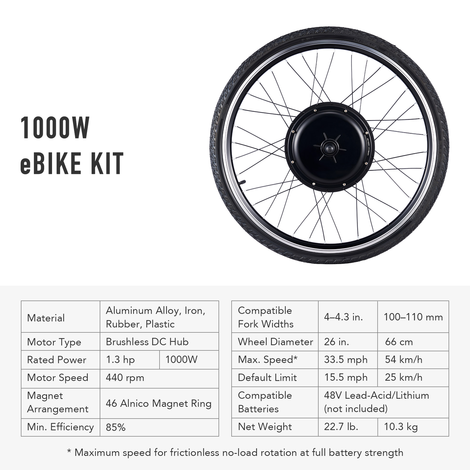 1000W/1500W Electric Bicycle Front/Rear Wheel + Tire E-Bike Conversion Motor Kit