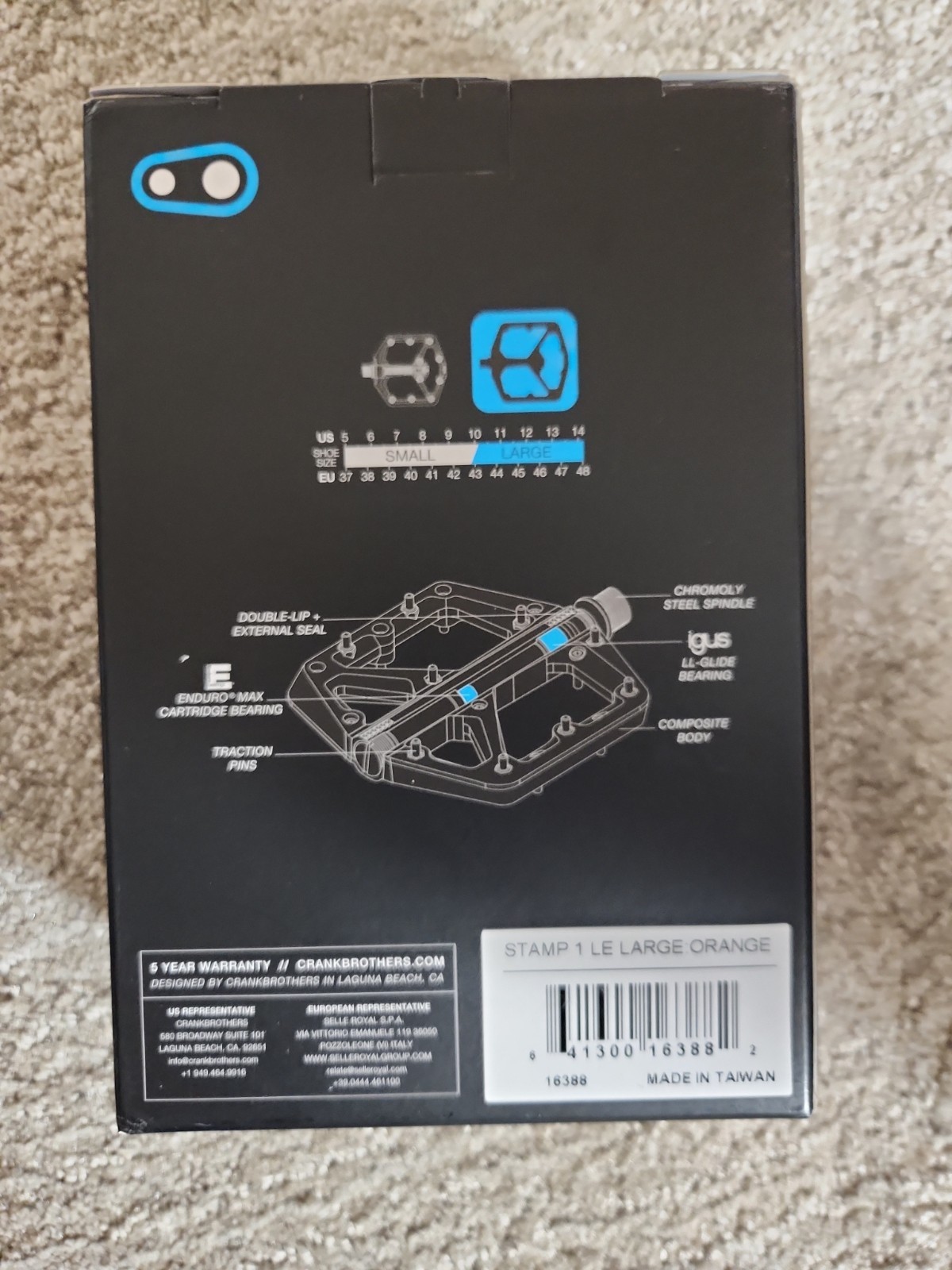 CRANK BROTHERS STAMP 1 PLATFORM COMPOSITE PEDALS SZ. LARGE IN ORANGE NEW IN BOX