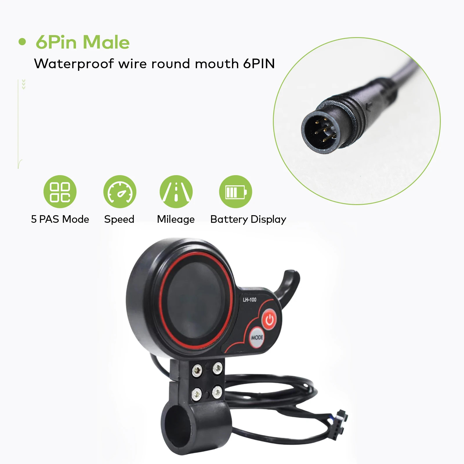 Electric Bike Computer 24V/36V/48V/60V Waterproof Wired Button Speedometer